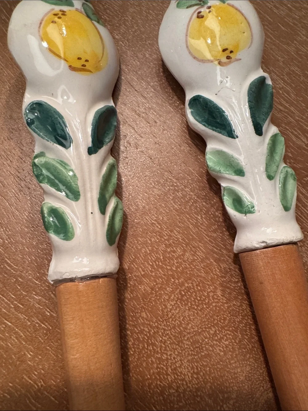 Vintage Handmade Wooden Serving Pieces With Lemon Motif